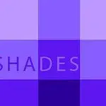 En mosaikk av lilla firkanter med ordet SHADES i sentrum