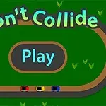 Don't Collide Tegning av en oval racerbane med tre fargerike biler, teksten Dont Collide øverst og en Play-knapp i midten