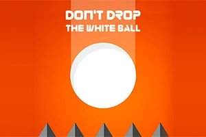 En stor hvit ball henger over skarpe pigger på en oransje bakgrunn med teksten Dont drop the white ball