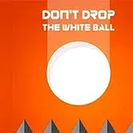 En stor hvit ball henger over skarpe pigger på en oransje bakgrunn med teksten Dont drop the white ball