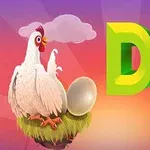 En hvit høne sitter på et reir med et egg, mens teksten Dont Drop vises med knuste egg i bakgrunnen