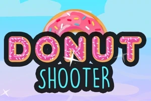 Tittelen DONUT SHOOTER med ordet DONUT dekorert som rosa smultringer med strøssel