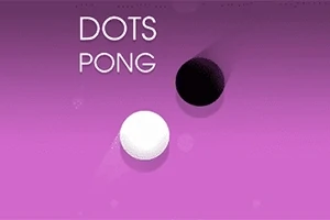 En hvit og en svart sirkel på en lilla bakgrunn med teksten DOTS PONG øverst