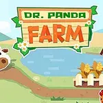 En illustrasjon av en panda kledd som bonde ved siden av en ku, med teksten Dr