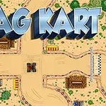 Blå bokstaver som staver DRAG KART over et ørkenomt landskap med stier, vegetasjon og hekker, samt sjakkmålslinje