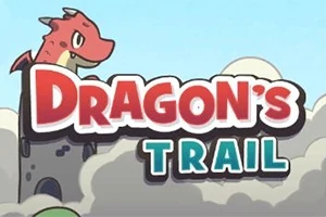 En rød tegneseriedrage sitter på et tårn over teksten Dragons Trail mot en skyet himmel
