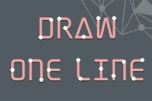 Teksten DRAW ONE LINE er skrevet med rosa bokstaver og koblet sammen med hvite punkter på en mørk bakgrunn med geometriske linjer