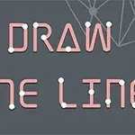 Teksten DRAW ONE LINE er skrevet med rosa bokstaver og koblet sammen med hvite punkter på en mørk bakgrunn med geometriske linjer
