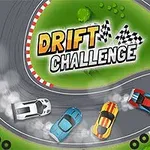 Fire biler drifter rundt en sving på en racerbane med teksten Drift Challenge i midten