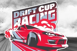 Rødt sportsbil i drift med røyksky og teksten Drift Cup Racing i bakgrunnen