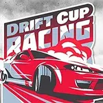 Rødt sportsbil i drift med røyksky og teksten Drift Cup Racing i bakgrunnen