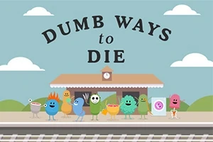 Flotte, fargerike figurer på en togstasjon med teksten Dumb Ways to Die over dem