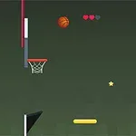 To basketballkurver, en basketball, tre hjerter, en stjerne og en gul rett linje over en mørk bakgrunn