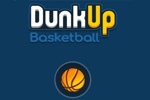 Blå bakgrunn med teksten Dunk Up Basketball over en oransje basketball