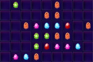 Fargerike egg i et rutenett med mørk bakgrunn