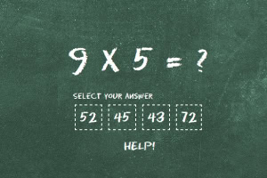 Matematikkproblem på en tavle med valgmuligheter for svar