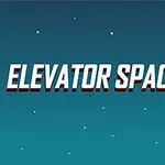 En illustrasjon med teksten ELEVATOR SPACE ved siden av en rød sirkel med en gul lysende topp, på en stjerneklar blå bakgrunn