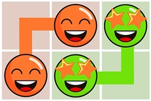To glade emojis med åpne smil, den ene oransje og den andre grønn med stjerneøyne, er forbundet med fargede linjer på en rutenettbakgrunn