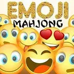 Flere uttrykksfulle emoji-ansikter med forskjellige følelser, inkludert smil og hjerteøyne, med teksten Emoji Mahjong i bakgrunnen