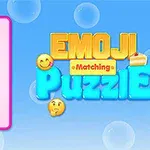 Emoji-matching-spill med fargerike bokstaver og ulike uttrykksikoner på blå bakgrunn