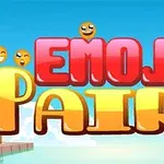 Teksten Emoji Pairs i fargerike bokstaver med emojier rundt, på en bakgrunn med blå himmel og vann