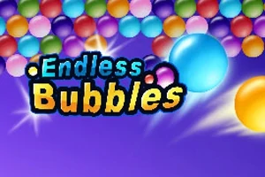Fargerike bobler mot en lilla bakgrunn med teksten Endless Bubbles