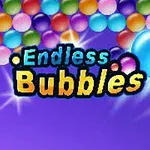Fargerike bobler mot en lilla bakgrunn med teksten Endless Bubbles