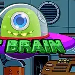 En grønn enøyd alien i et romskip omgitt av teknologi og med teksten ET Brain i forgrunnen