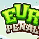 Teksten Euro Penalty i store, grønne og hvite bokstaver med en fotball som en del av bokstaven O i et lyst og fargerikt design