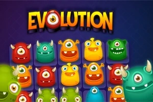Fargerike, enøyde monstre med horn i et rutenett med tittelen EVOLUTION øverst