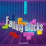 Fargerike blokker faller foran teksten Falling Blocks på en gradient bakgrunn