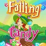 En tegnet heks i grønn drakt med en sopelim, omgitt av fargerike drops på en grønn bakgrunn
