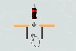En illustrasjon viser en flaske over en pil, to planker med mellomrom og en hånd med pekefinger som peker nedover
