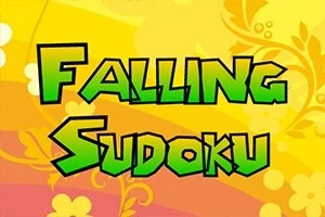 Fargerik bakgrunn med blomstermønster og grønn tekst som sier Falling Sudoku