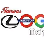 Tekst sammensatt av ulike kjente logoer som danner ordet LOGO