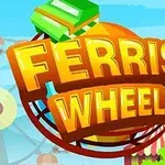 Tekst Ferris Wheel i gule bokstaver foran en bakgrunn med pariserhjul og blå himmel