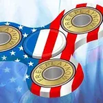 Fidget spinner med design inspirert av det amerikanske flagget og teksten FREEPLAYNOW