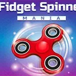 En rød fidget spinner med tre armer vises på en blå og lilla bakgrunn med lysglimt