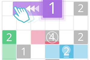 Hånbevegelse og numre i ulike farger på et rutemønster