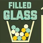 En bøtte fylt med fargerike kuler og teksten FILLED GLASS over
