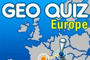 Kart over Europa med teksten Geo Quiz Europe i forgrunnen