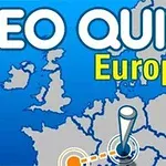 Kart over Europa med teksten Geo Quiz Europe i forgrunnen