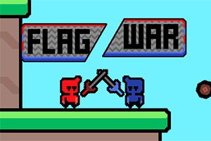 To karakterer i rød og blå står mot hverandre på en plattform med ordet Flag War over dem