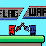 To karakterer i rød og blå står mot hverandre på en plattform med ordet Flag War over dem