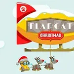 Luftskip med teksten Flapcat Christmas svever over en robot med nisselue og to reinsdyr