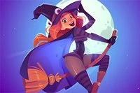 Spill Flappy Witch med flappy stil, trykk for å hoppe, og fly en fugl for å