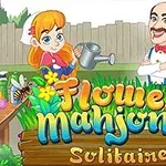 Tegneseriefigur av en jente med vannkanne og en mann med bart i hageomgivelser, omgitt av blomster