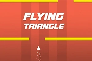 Hvitt trekantikon på oransje bakgrunn med teksten Flying Triangle og gule horisontale linjer