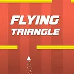 Hvitt trekantikon på oransje bakgrunn med teksten Flying Triangle og gule horisontale linjer