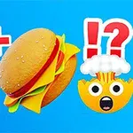 Colaflaske og hamburger med et hode-eksploderende emoji på blå bakgrunn